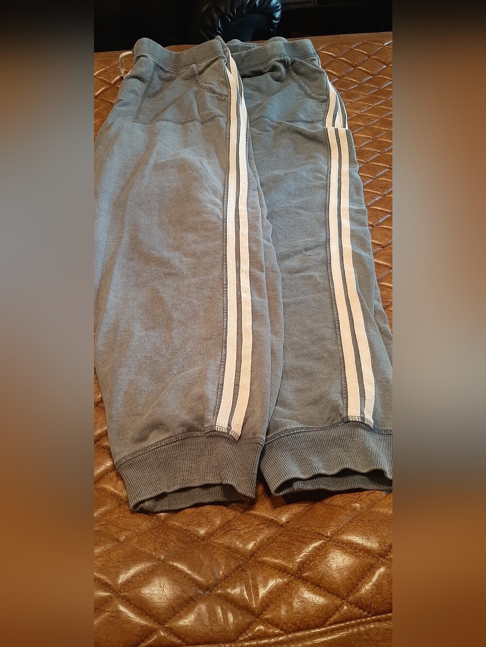 Woman's  2 pair Slate Blue and Gray Sweatpants with White Side Stripes